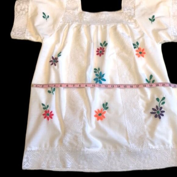 Hand-Embroidered Lace Trimmed Peasant Blouse Boho Bohemian Festival Top White - Picture 9 of 12